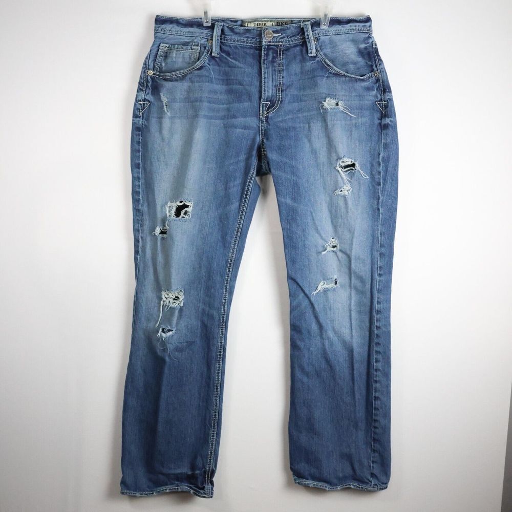 Buckle BKE Jeans Mens Size 34R 36x32 Blue Straight‎ Leg Denim Distressed